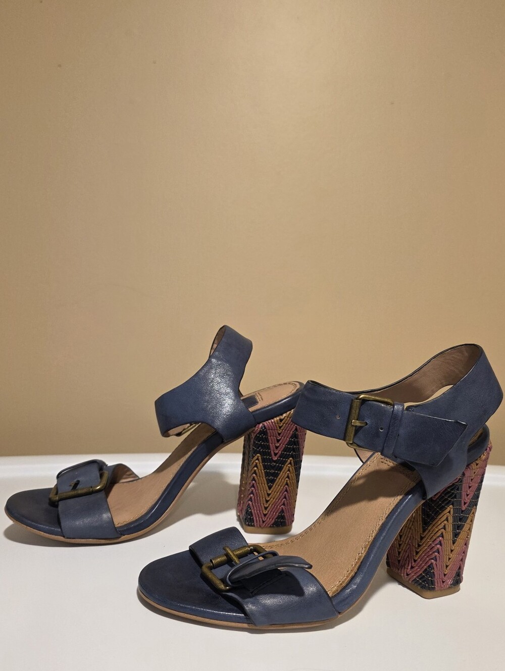 Ella Moss | Navy Blue Leather Tessa Block Heeled Sandal Sz 6 1/2M